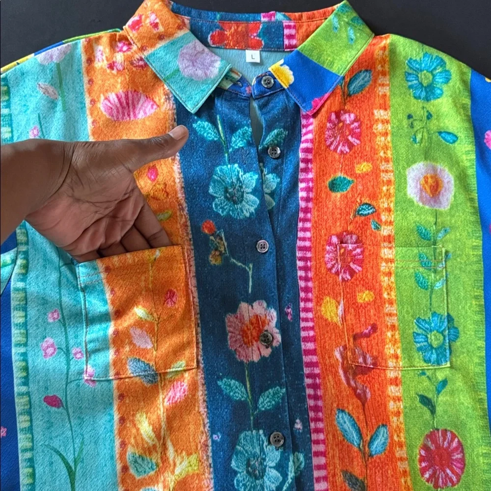 Retro Floral Flower Power Hippie Shirt - Picture 8 of 14